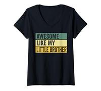 Femme Motif Vieilli Awesome Like My Little Brother T-Shirt avec Col en V