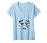 Femme Motif Visage Triste Qui pleure - Expression d'humeur Relative T-Shirt avec Col en V