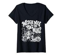 Femme Motif Witch Way to The Wine Halloween T-Shirt avec Col en V
