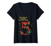 Femme Motifs colorés Les Douze Jours de Noël T-Shirt avec Col en V