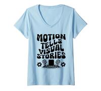 Femme Motion raconte des histoires visuelles Animation Dessiner Croquis Animer T-Shirt avec Col en V