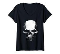 Femme Motion Skull Graphic - Crâne pointillé Noir et Blanc T-Shirt avec Col en V