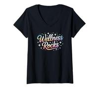 Femme Motivated Wellness Rocks Entraînement Vacances Yoga PTA Thérapeute T-Shirt avec Col en V