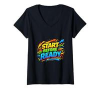 Femme Motivation Action Success Mindset Typographie Design T-Shirt avec Col en V