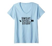 Femme Motivation de l'entraînement Hema de l'étude Sweat Steel T-Shirt avec Col en V
