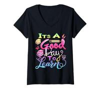 Femme Motivation pour la rentrée Scolaire : C'est Un Bon Jour pour Apprendre l'enseignant T-Shirt avec Col en V