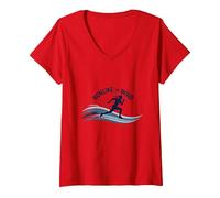 Femme Motivation Run Like The Wind Cross Country Runner T-Shirt avec Col en V, Rouge, S