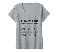 Femme Moto, Choses Que Je Fais dans Mon Temps Libre T-Shirt avec Col en V