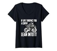 Femme Moto If Life Throws You A Curve Lean Into It T-Shirt avec Col en V