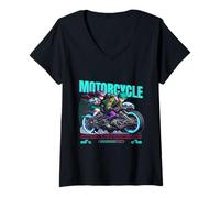 Femme Moto Love is Our Fuel Deux Roues T-Shirt avec Col en V