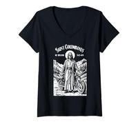 Femme Moto Patron Saint Columbanus Motard T-Shirt avec Col en V