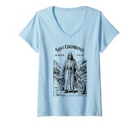 Femme Moto Patron Saint Columbanus Motard T-Shirt avec Col en V