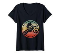 Femme Motocross Vintage Enduro Freestyle Moto Cadeau T-Shirt avec Col en V