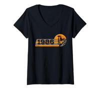 Femme Motocycliste Anniversaire né en 1986 Motocross Pitbike T-Shirt avec Col en V