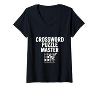 Femme Mots croisés Maître Gamer Fun Mots Croisés Jeu de Mots T-Shirt avec Col en V