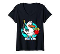 Femme Mouette drôle avec des Baskets Frites Beach Bird Lover T-Shirt avec Col en V