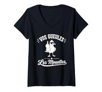 Femme Mouette Humour Bord de Mer Plage Vos Gueules Les Mouettes T-Shirt avec Col en V
