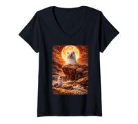 Femme Mouette Hurlant à la Lune Vintage drôle Mystique T-Shirt avec Col en V