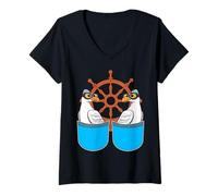 Femme Mouettes mouettes marins enfants enfants garçons filles maritime T-Shirt avec Col en V