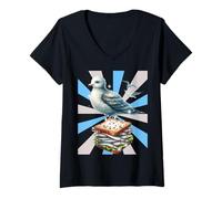 Femme Mouettes rétro - Poisson - Sardines maritimes - Mer du Nord - Baltique T-Shirt avec Col en V