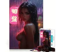 Femme mouillée sous Une Pluie de néons Puzzle de 1000 pièces pour Adolescents Stimulation mentale Activité de découpage de Haute précision et de détente (38x52cm)