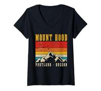 Femme Mount Hood Portland Oregon Vintage Mountains PNW Randonnée T-Shirt avec Col en V