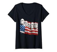 Femme Mount Rushmore - Drapeau des États-Unis, président Donald Trump. T-Shirt avec Col en V