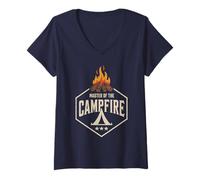 Femme Mountain Master of Campfire Directeur du Camp d'été hôte d'équipage T-Shirt avec Col en V
