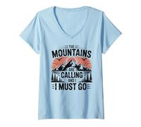 Femme Mountains are Calling & I Must Go Retro 80s 90s Vibe T-Shirt avec Col en V