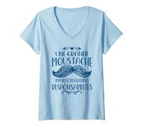 Femme Moustache Bleue Prévention Cancer Prostate & Responsabilités T-Shirt avec Col en V