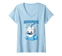 Femme Moustache Bleue Prévention Cancer Prostate & Santé Kawaii T-Shirt avec Col en V