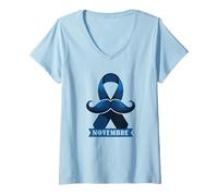 Femme Moustache Bleue Prévention Cancer Prostate & Santé Masculine T-Shirt avec Col en V