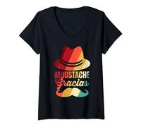 Femme Moustache Papa Moustache Lover Fête des Pères Moustache Gracias T-Shirt avec Col en V