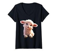 Femme Mouton Agneau Petit Mouton de Compagnie Mouton Mignon T-Shirt avec Col en V