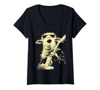 Femme Mouton avec Guitare à Bascule Guitariste Animal Punk Rock Grunge T-Shirt avec Col en V