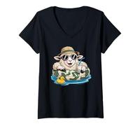 Femme Mouton Boba Perle Thé au Lait T-Shirt avec Col en V