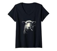 Femme Mouton fumant Amusant Style Rebelle T-Shirt avec Col en V
