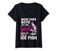 Femme Move Over Boys Laissez Cette Fille Vous Montrer Comment pêcher du Poisson sur Glace T-Shirt avec Col en V