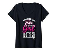 Femme Move Over Boys Laissez Cette Fille Vous Montrer Comment pêcher sur Glace T-Shirt avec Col en V