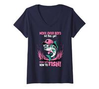 Femme Move Over Boys This Girl Knows How To Fish Women Fishing T-Shirt avec Col en V