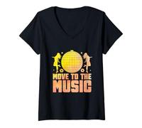 Femme Move To The Music Vintage 70's Dancing Retro Dance Music T-Shirt avec Col en V