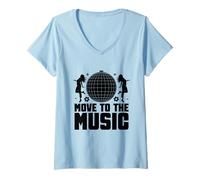Femme Move To The Music Vintage 70's Dancing Retro Dance Music T-Shirt avec Col en V