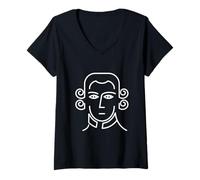 Femme Mozart Minimal Portrait Amoureux de Musique Classique T-Shirt avec Col en V