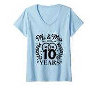 Femme Mr And Mrs For 10 Years Wedding Anniversary Couple marié T-Shirt avec Col en V