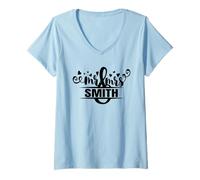 Femme Mr & Mrs Smith T-Shirt de Mariage Lune de Miel Cadeau de fiançailles T-Shirt avec Col en V