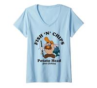 Femme Mr Potato Head Classic Fish N Chips T-Shirt avec Col en V