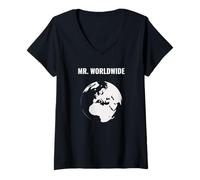 Femme Mr. Worldwide - Chemise Funny World Traveler T-Shirt avec Col en V