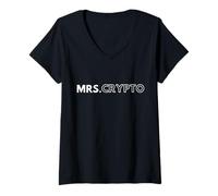 Femme Mrs. Crypto Matching Cryptocurrency Blockchain Husband Wife T-Shirt avec Col en V