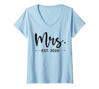 Femme Mrs. Est. 2026 Just Married Promu à Mr and Mrs Matching T-Shirt avec Col en V