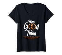 Femme Mrs Good Thing Proverbes avec citation inspirante 18:22 T-Shirt avec Col en V